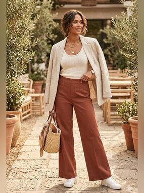SPANX Hickory Stretch Twill Wide Leg Pants L Large NWT